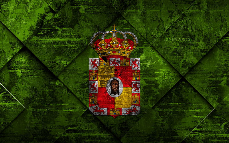 Flag of Jaen grunge art, rhombus grunge texture, spanish province, Jaen flag, Spain, national symbols, Jaen, provinces of Spain, creative art, HD wallpaper