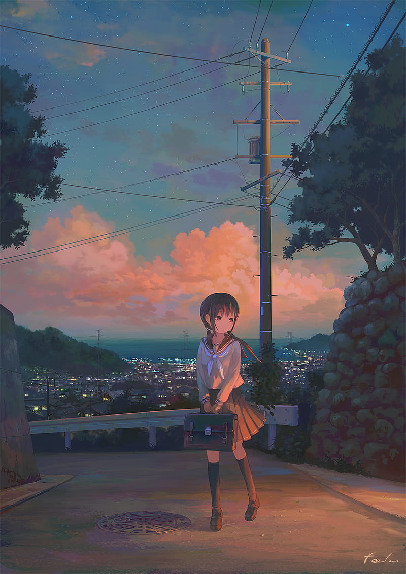 anime, anime girls, school uniform, original characters, moescape, HD phone wallpaper