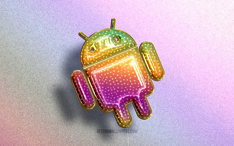 Android logo, colorful realistic balloons, OS, colorful backgrounds, Android 3D logo, creative, Android, HD wallpaper