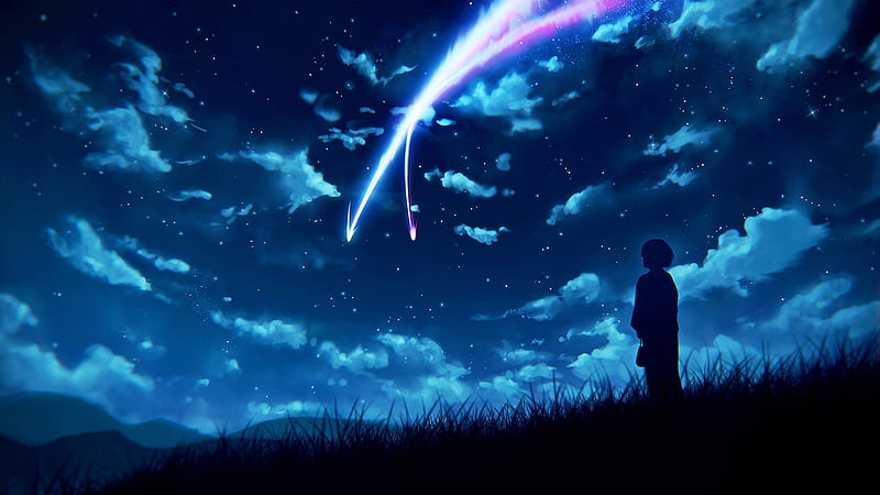 Anime, Sky, Night, Silhouette, Cloud, Comet, Your Name, Kimi No Na Wa, Mitsuha Miyamizu, HD wallpaper