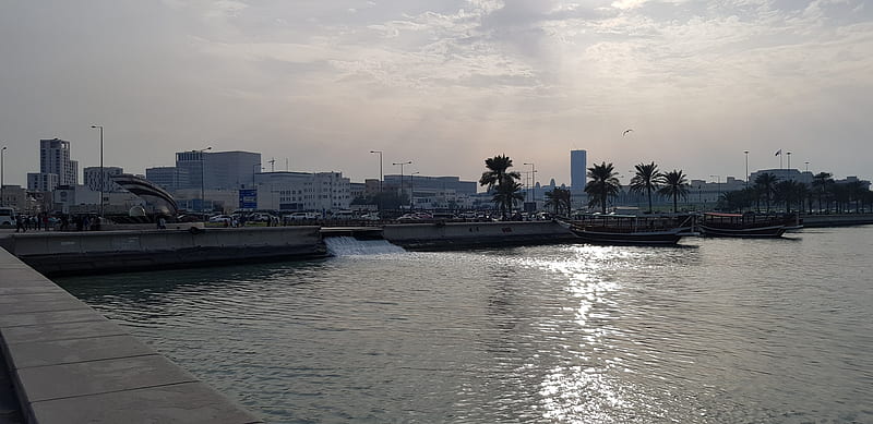 Corniche, Doha, Boats, Shore, Seaside, Nature, HD wallpaper