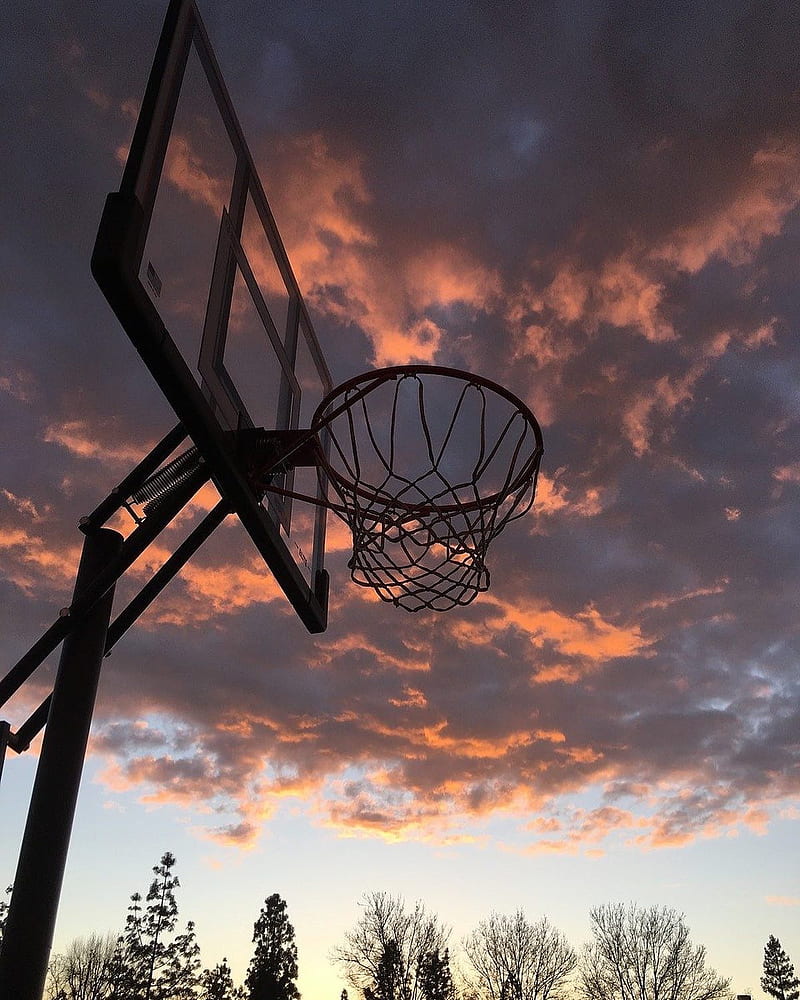 Basketball ring, cloud, sky, basket, sunset, HD phone wallpaper