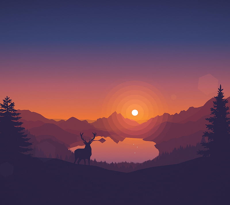 Wildlife Sunset, art, evening, lake, nature, orange, scenery, HD wallpaper