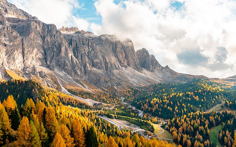Passo Gardena autumn, mountains, Alps, South Tyrol, Dolomite, Italy, Europe, beautiful nature, HD wallpaper