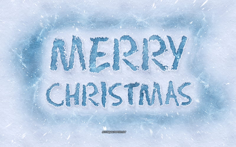 Merry Christmas, inscription on snow, ice letters, winter concepts, snow, winter art, Christmas, HD wallpaper