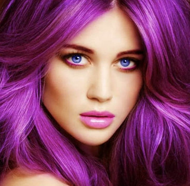 Vibrant Hair Color Streaks, special, Vibrant Hair, purple hair, red streaks, woman, hair, graphy, Color Streaks, makeup, face, blue eyes, HD wallpaper
