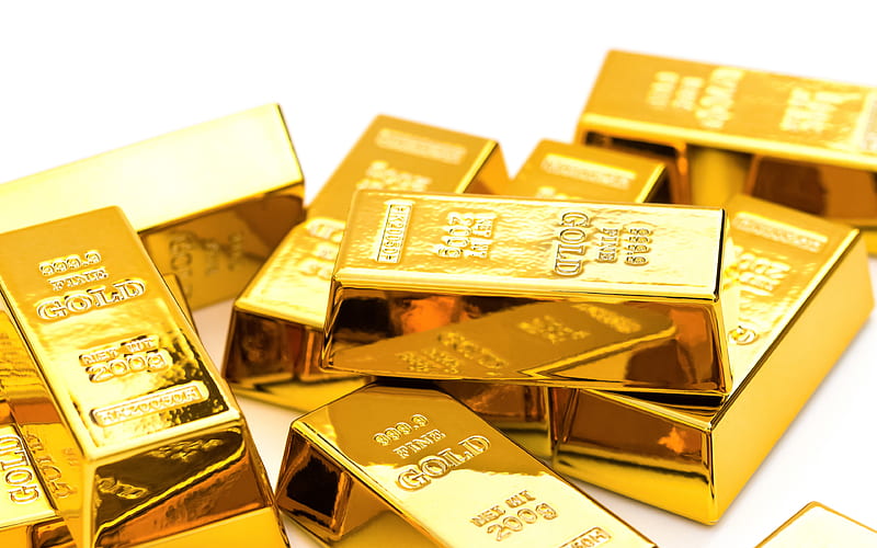 gold bars, gold bullion, 999 gold, finance concepts, gold concepts, precious metals concepts, gold on a white background, HD wallpaper