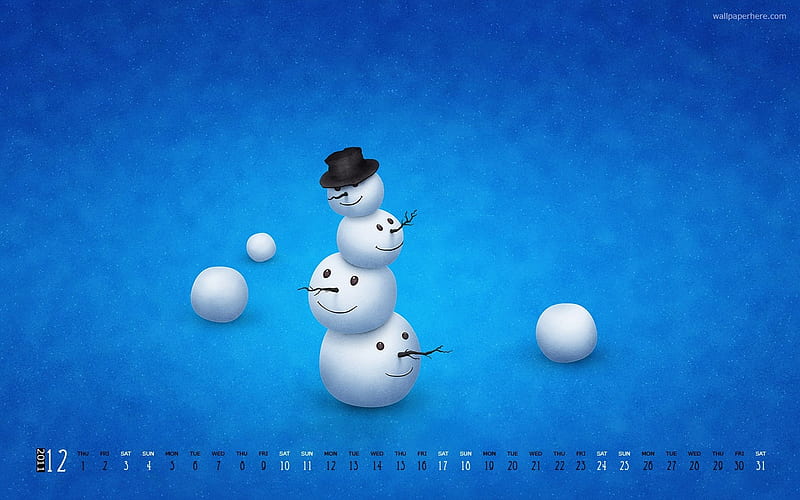 Snowman-December 2011-Calendar, HD wallpaper
