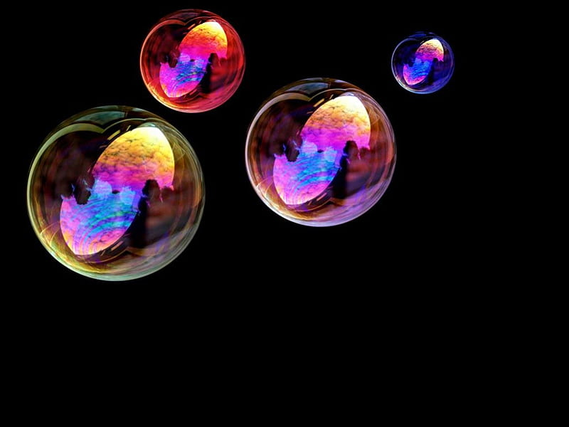 Soap bubbles, soap, black, yellow, abstract, dot, water, bubbles, aqua, pink, blue, HD wallpaper