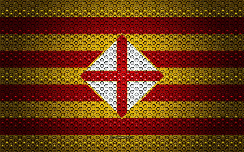 Flag of Barcelona creative art, metal mesh texture, Barcelona flag, national symbol, provinces of Spain, Barcelona, Spain, Europe, HD wallpaper