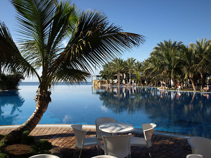 Gran Canaria, A Paradise, lagune, palmtree, resort, blue, HD wallpaper