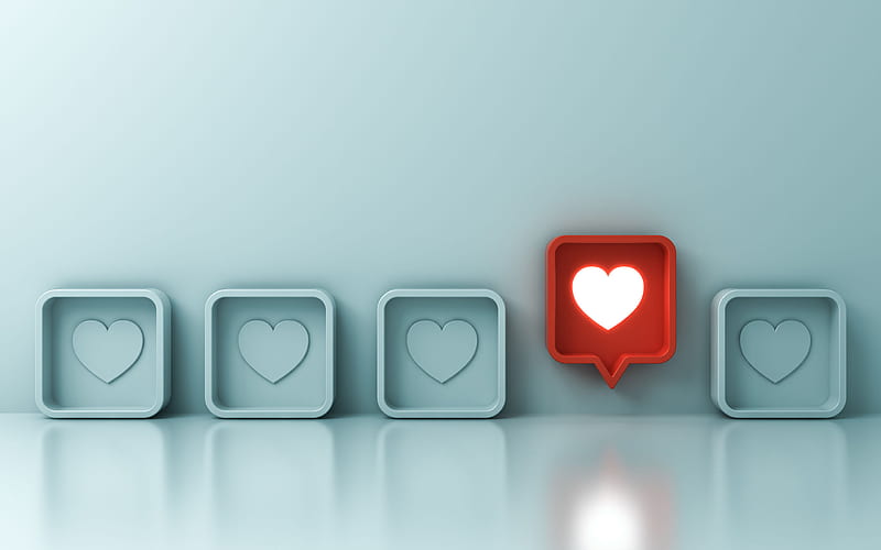 social networks, likes, trends, social networks concepts, 3d red hearts, trends concepts, HD wallpaper