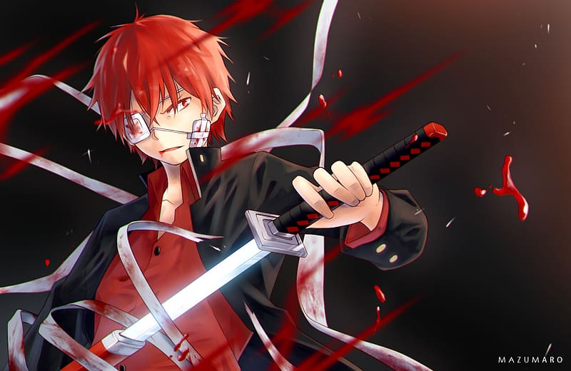 Anime, Blood, Sword, Original, Red Eyes, Red Hair, Eye Patch, Akashi Kuroyuki, HD wallpaper
