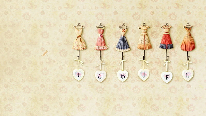 IUBIRE, dress, background, bow, tsvtochki heart, texture, beige, hanger, pink, HD wallpaper