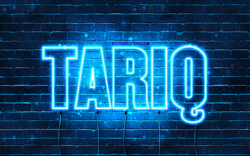 Tariq, , with names, Tariq name, blue neon lights, Happy Birtay Tariq, popular arabic male names, with Tariq name, HD wallpaper
