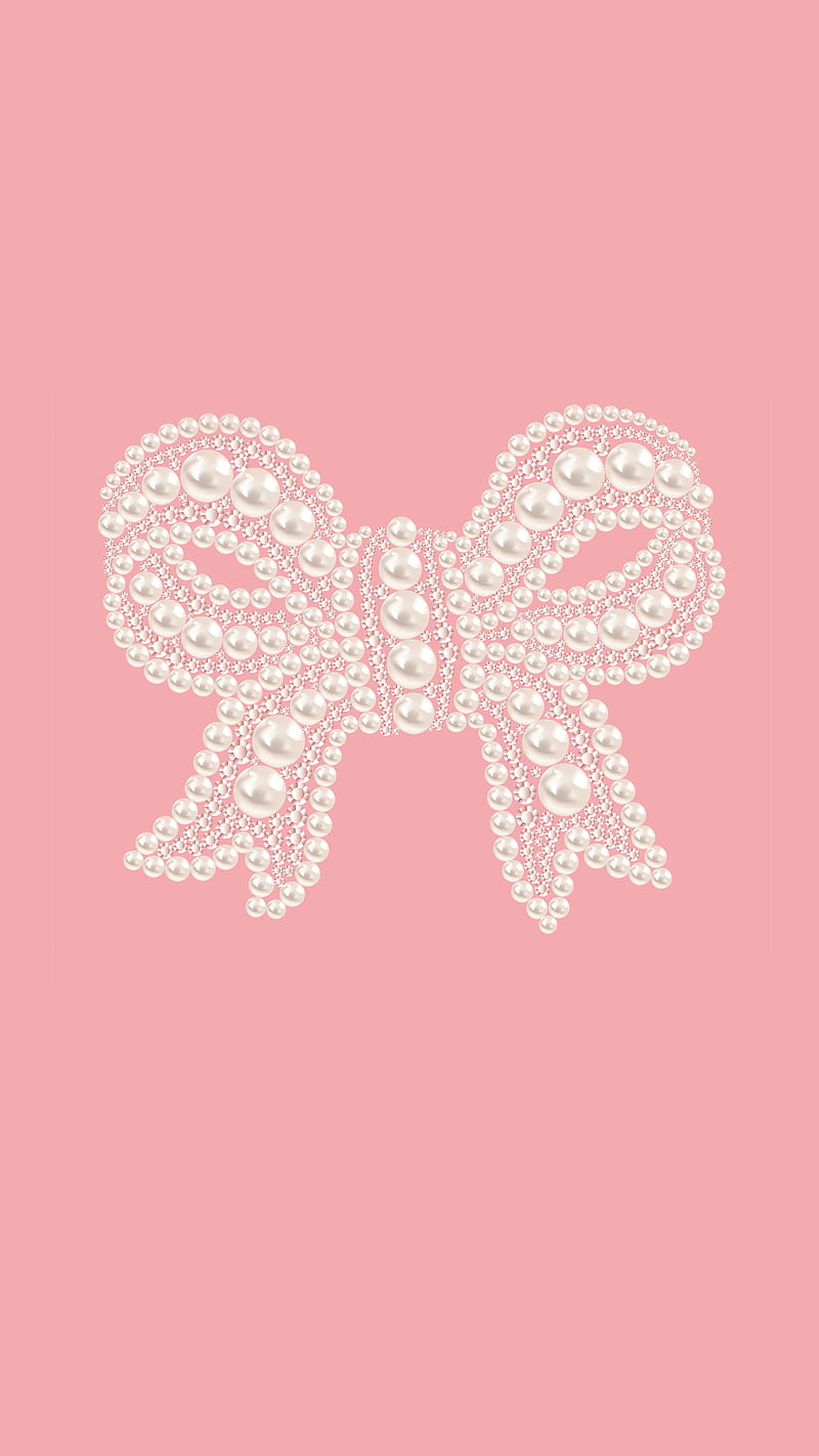 Pearl Bow, Kiss, Pearl, bow, cute, feminine, girlie, girly, necklace, pearls, pink, pretty, HD phone wallpaper