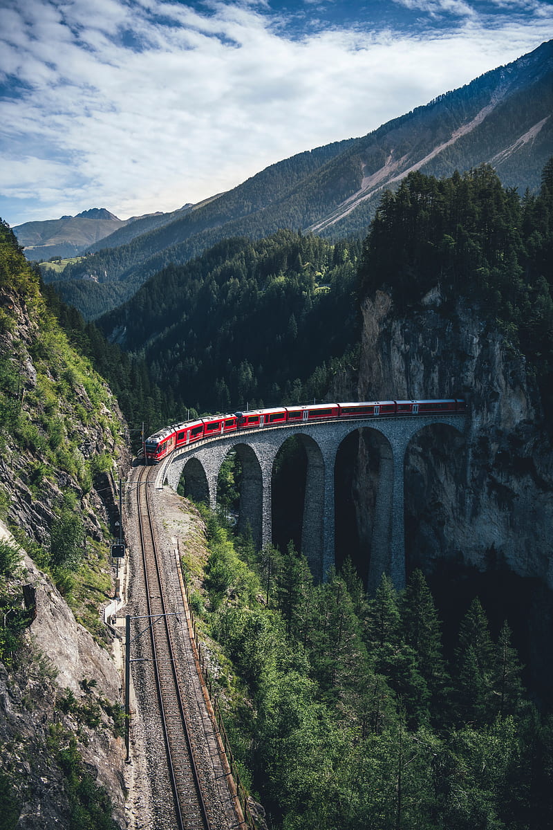 Train, mountains, aerial view, bridge, railway, HD phone wallpaper | Peakpx