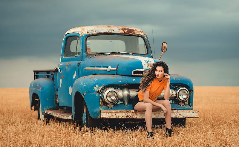 Countryside Ultra, Girls, Girl, Rusty, Truck, Countryside, Pickup, HD wallpaper