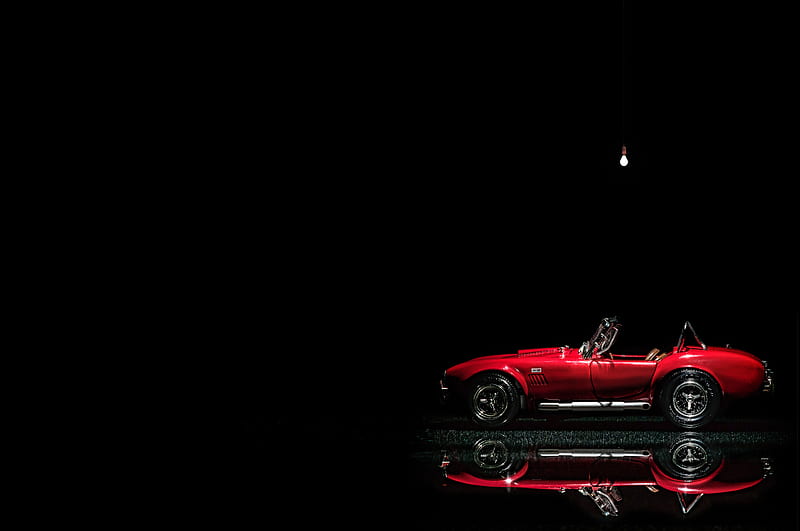 car, red, retro, toy, reflection, dark, HD wallpaper
