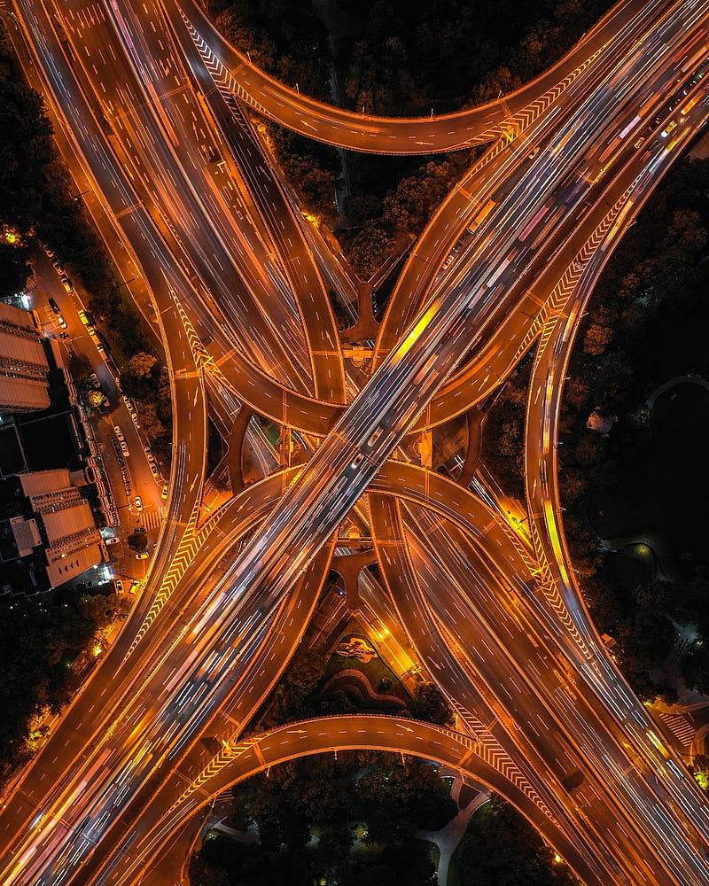 road, road junction, aerial view, tangled, construction, HD phone wallpaper