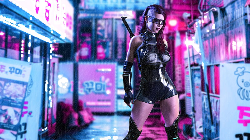 Cyber Girl With Sword , artist, artwork, cyberpunk, artstation, HD wallpaper
