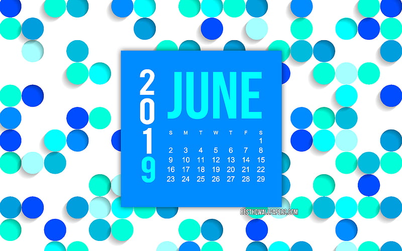 2019 June Calendar, blue dot background, creative blue background, 2019 calendars, June 2019 Calendar, HD wallpaper
