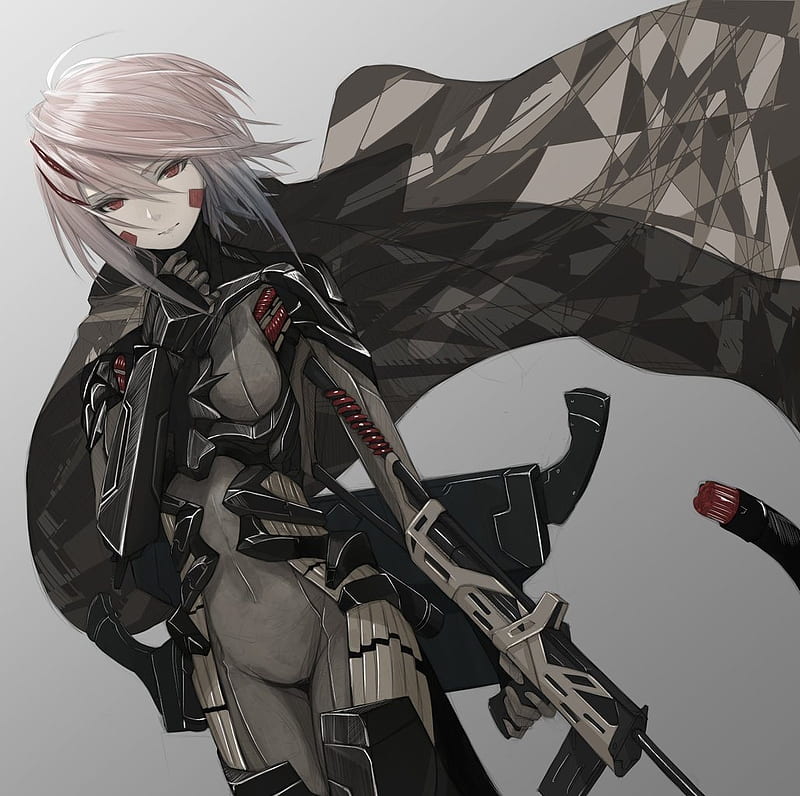 Mecha girl, armor, anime, black suit, HD wallpaper