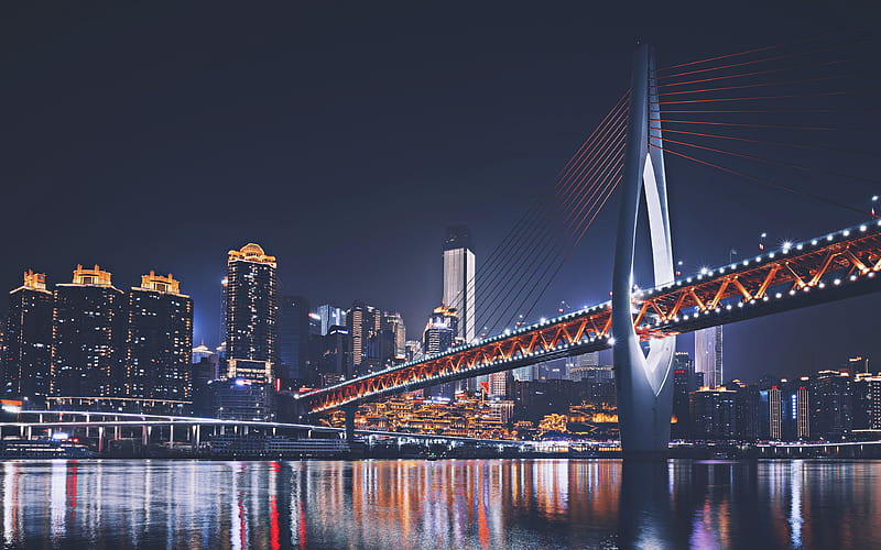 Twin River Bridges, Dongshuimen Bridge, Qianximen Bridge nightscapes, Chongqing, China, Asia, HD wallpaper