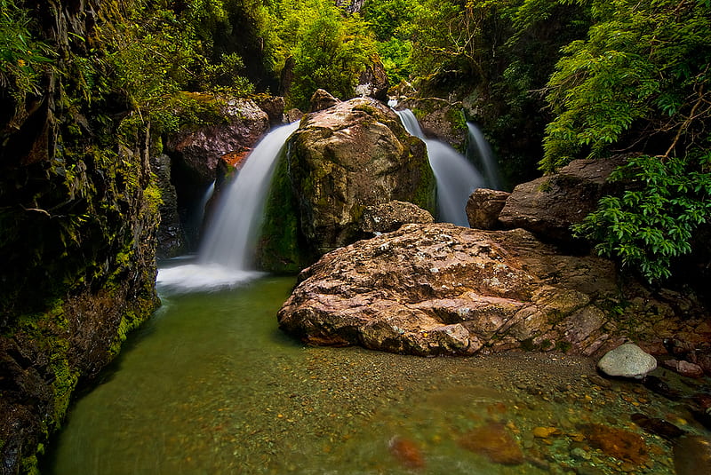 Sharplin Falls, water, green, sharplin, river, falls, HD wallpaper
