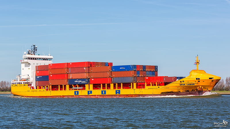 Container Ship Opor Lisboa, Opor, Boat, Ship, Cargo, Freight, Lisboa, Container, HD wallpaper