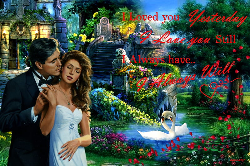 love couple, VALENTINE, POND, PARK, SWANS, DAY, LOVERS, COUPLE, LOVE, HD wallpaper