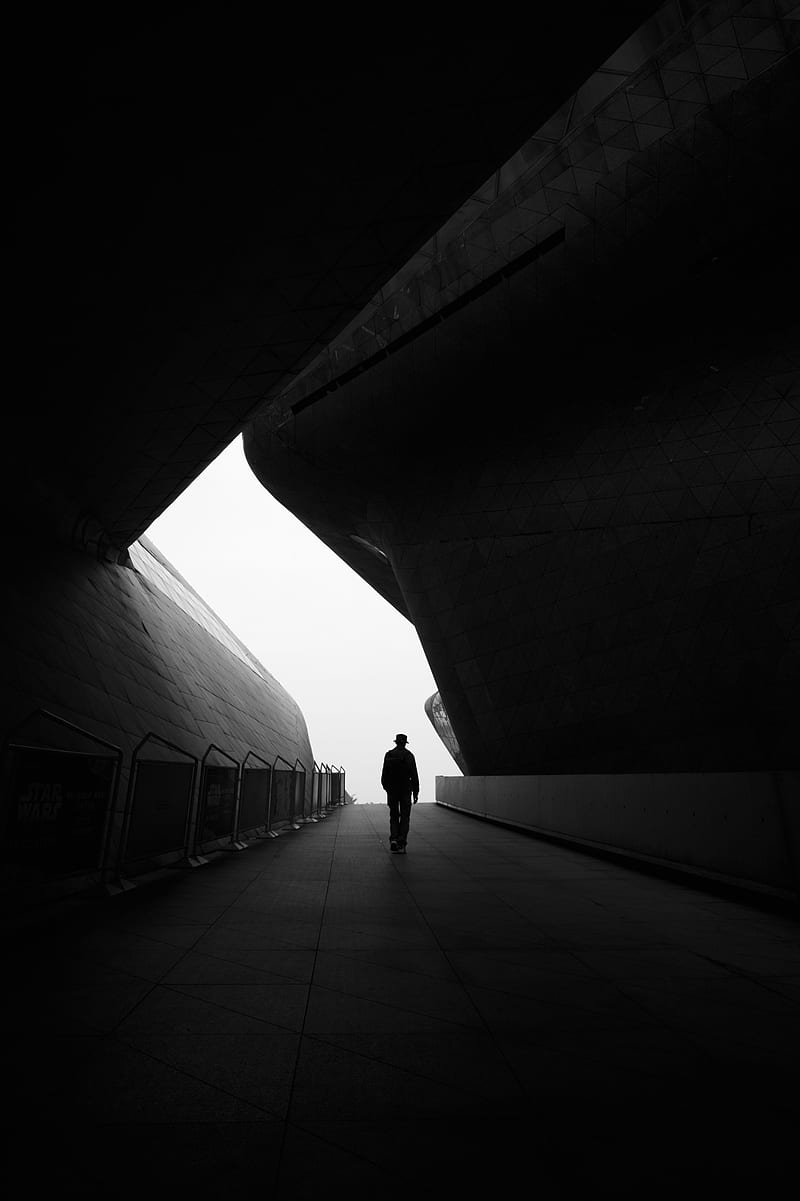 silhouette, tunnel, bw, architecture, HD phone wallpaper