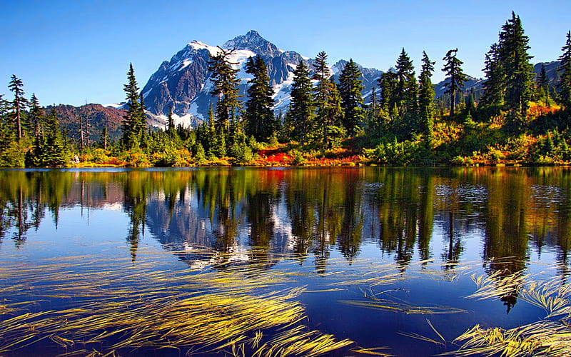 Mt. Baker, lake, mountain, water, graphy nature, crater, HD wallpaper