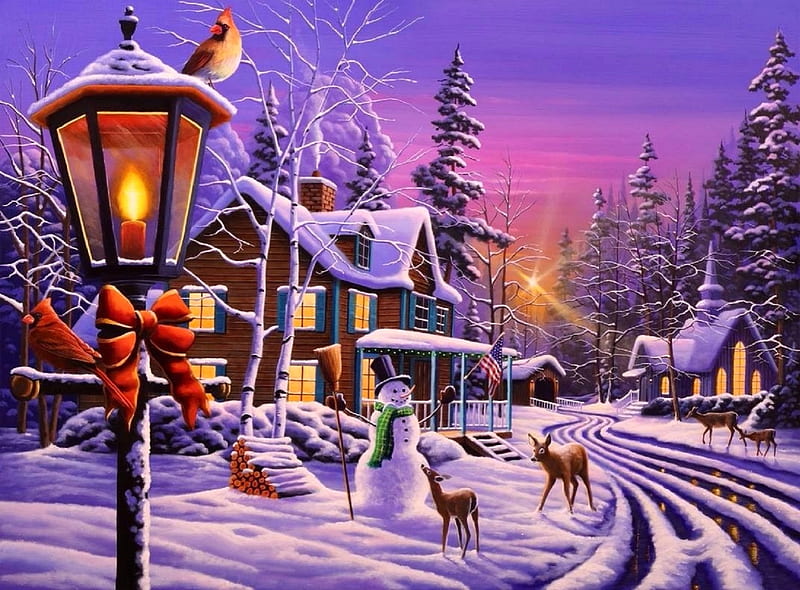 Christmas Curiosity, villages, Christmas, holidays, love four seasons, snowman, xmas and new year, deer, winter, paintings, snow, churches, winter holidays, HD wallpaper