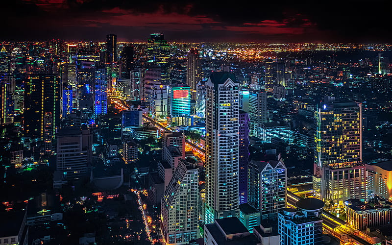 Bangkok, metropolis, cityscapes, modern buildings, nightscapes, Thailand, Asia, capital of Thailand, HD wallpaper