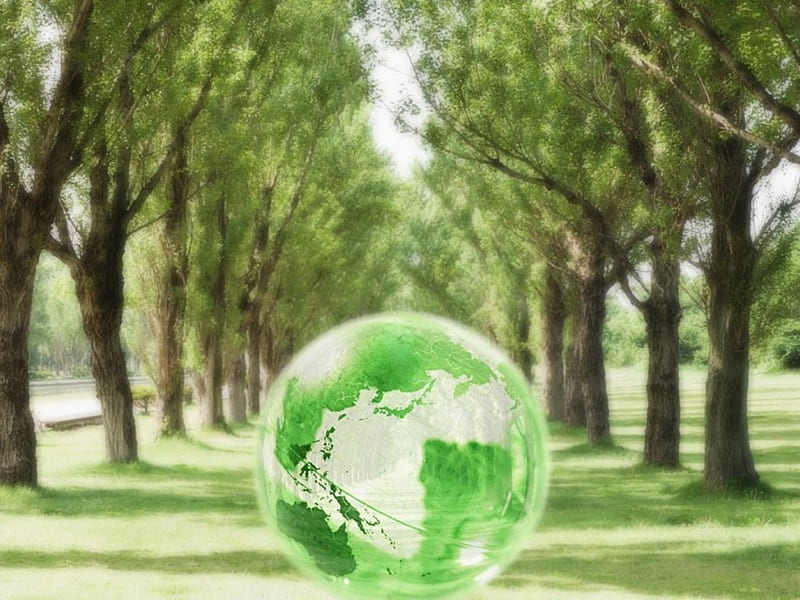 Green Globe and trees, globe, graphy, green, trees, abstract, HD wallpaper