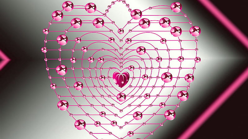 Pink Beads Heart Shape Valentines, HD wallpaper