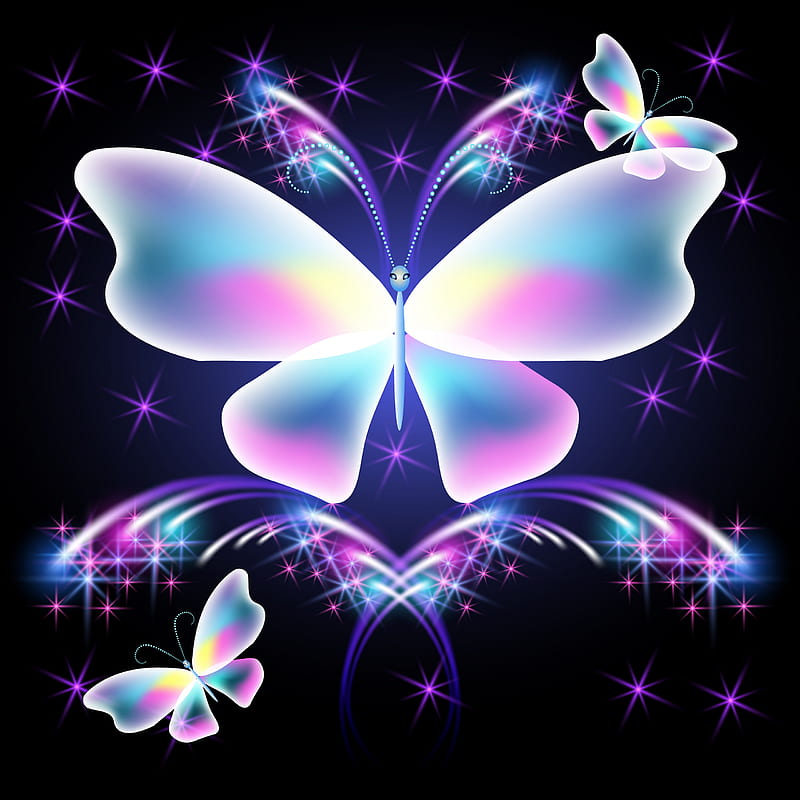 Butterflies, abstract, background, colorful, neon, sparkling, HD phone wallpaper