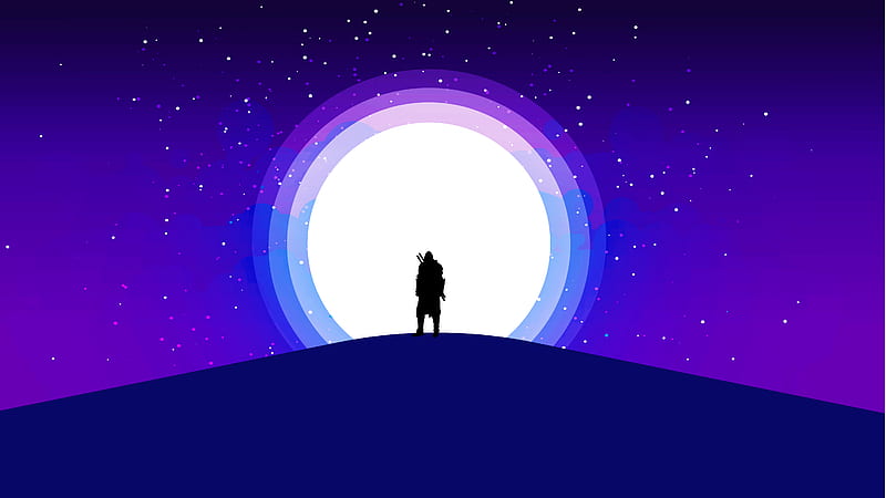 Moon Warrior Purple Sky , artist, artwork, digital-art, HD wallpaper