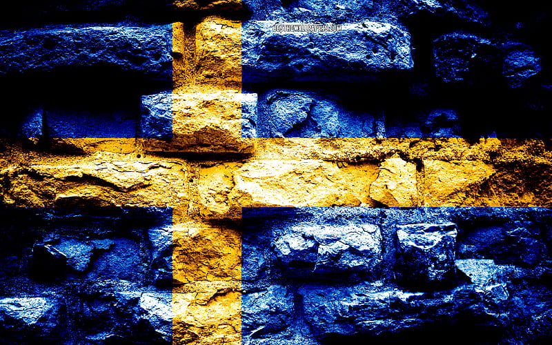 Sweden flag, grunge brick texture, Flag of Sweden, flag on brick wall, Sweden, Europe, flags of european countries, HD wallpaper