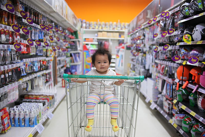 baby on white shopping cart, HD wallpaper