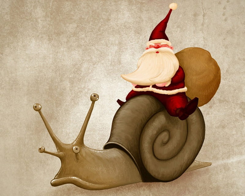 Santa Claus, Christmas, sack, snail, HD wallpaper