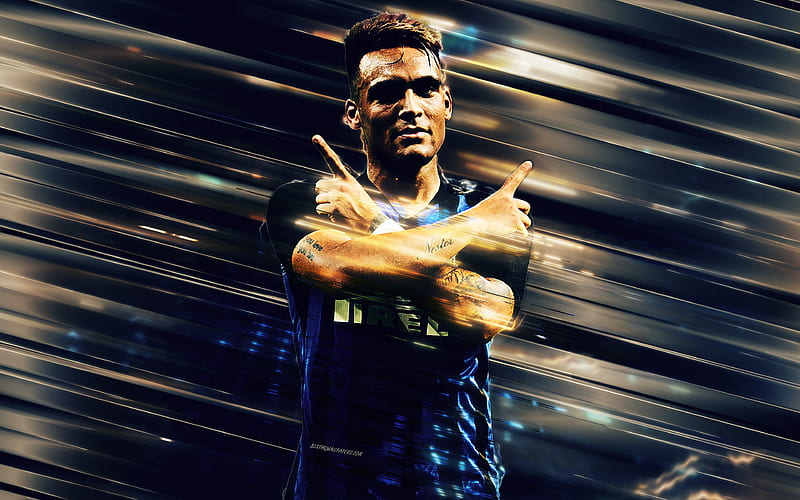 Lautaro Martinez, Inter Milan FC creative art, blades style, Internazionale FC, Argentinian footballer, Serie A, Italy, blue background, lines art, football, HD wallpaper