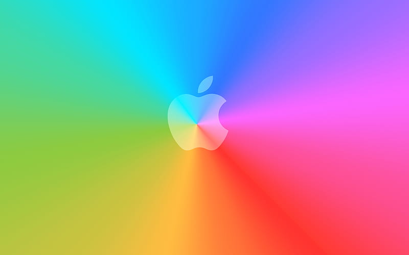 Apple logo, rainbow background, Apple, minimal, creative, Apple white logo, artwork, HD wallpaper