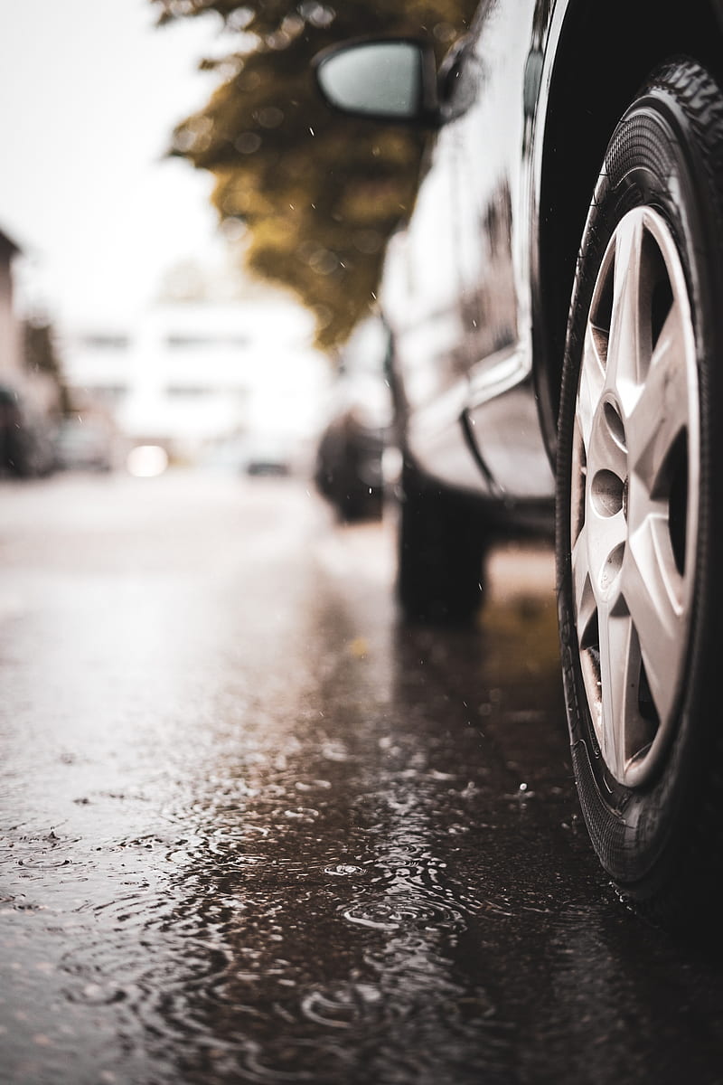 car, wheel, puddle, rain, drops, HD phone wallpaper