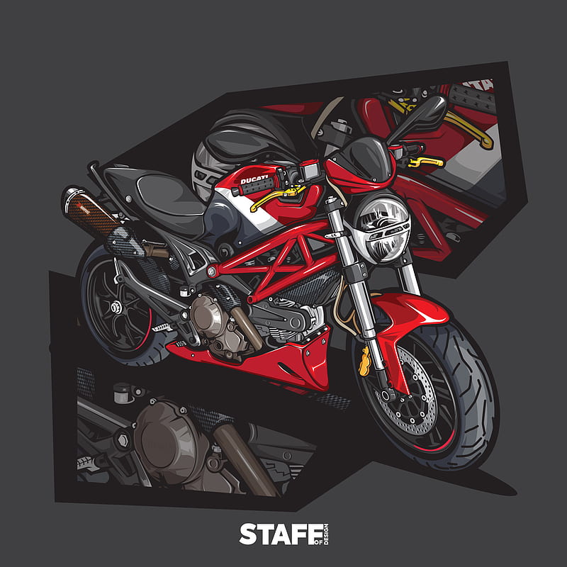 Red Ducati, desenho, ducati, monster, motocycle, motor, motosport, pace, red, tires, HD phone wallpaper
