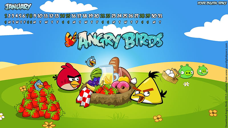 January-Angry bird the whole of 2012 Calendar, HD wallpaper