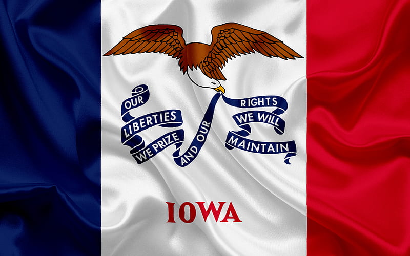 Iowa Flag, flags of States, flag State of Iowa, USA, state Iowa, silk flag, Iowa coat of arms, HD wallpaper