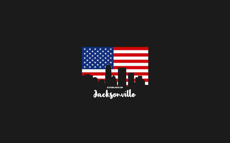 Jacksonville, American cities, Jacksonville silhouette skyline, USA flag, Jacksonville cityscape, American flag, USA, Jacksonville skyline, HD wallpaper