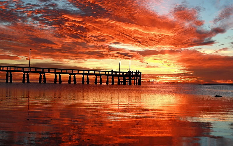 Sunset Over Pier Water Sky Clouds Sea Hd Wallpaper Peakpx